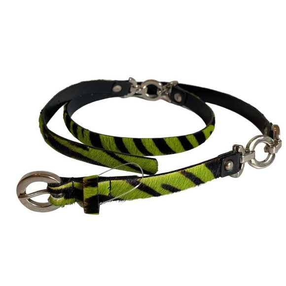 Carlisle Vintage Skinny Black Green Zebra Calf Hair Leather Fashion Belt Sz M - Picture 1 of 10